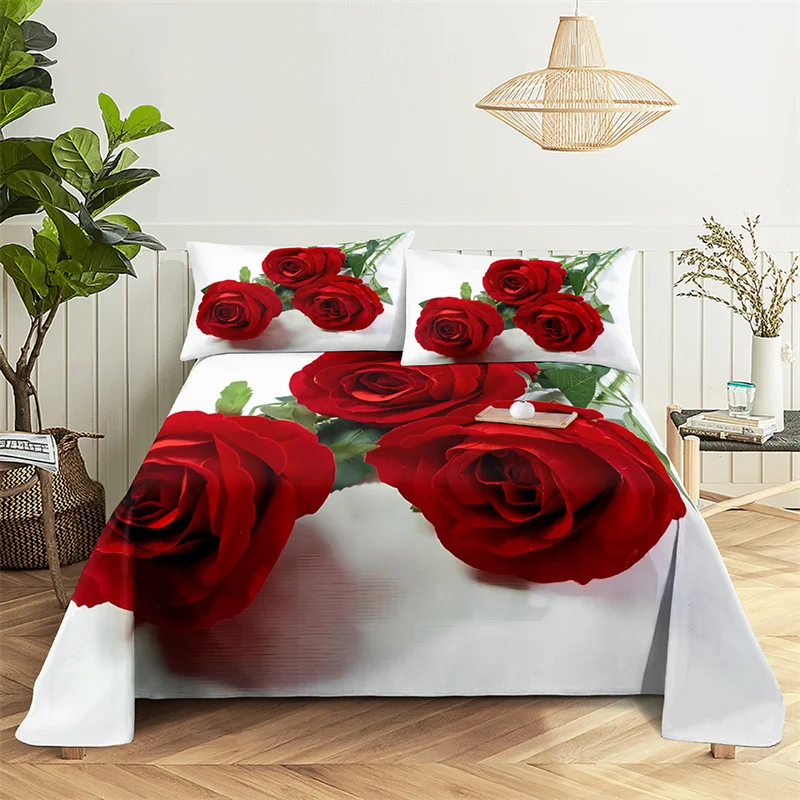 Home Bedsheets Red Rose Single Bedsheet Fashion Design Flowers Sheets Queen Size Bed Sheets Set Bed Sheets and Pillowcases