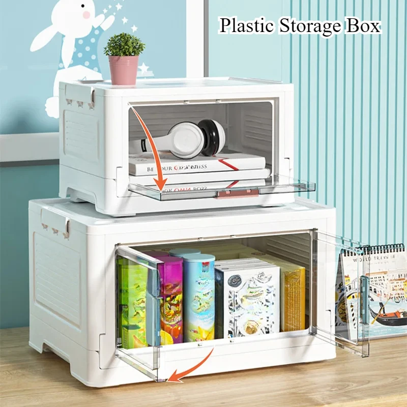 Foldable Storage Box with Lid Wheel Stackable Large Capacity Sundries Organizer Bedroom Plastic Toy Storage Bin Home Accessories