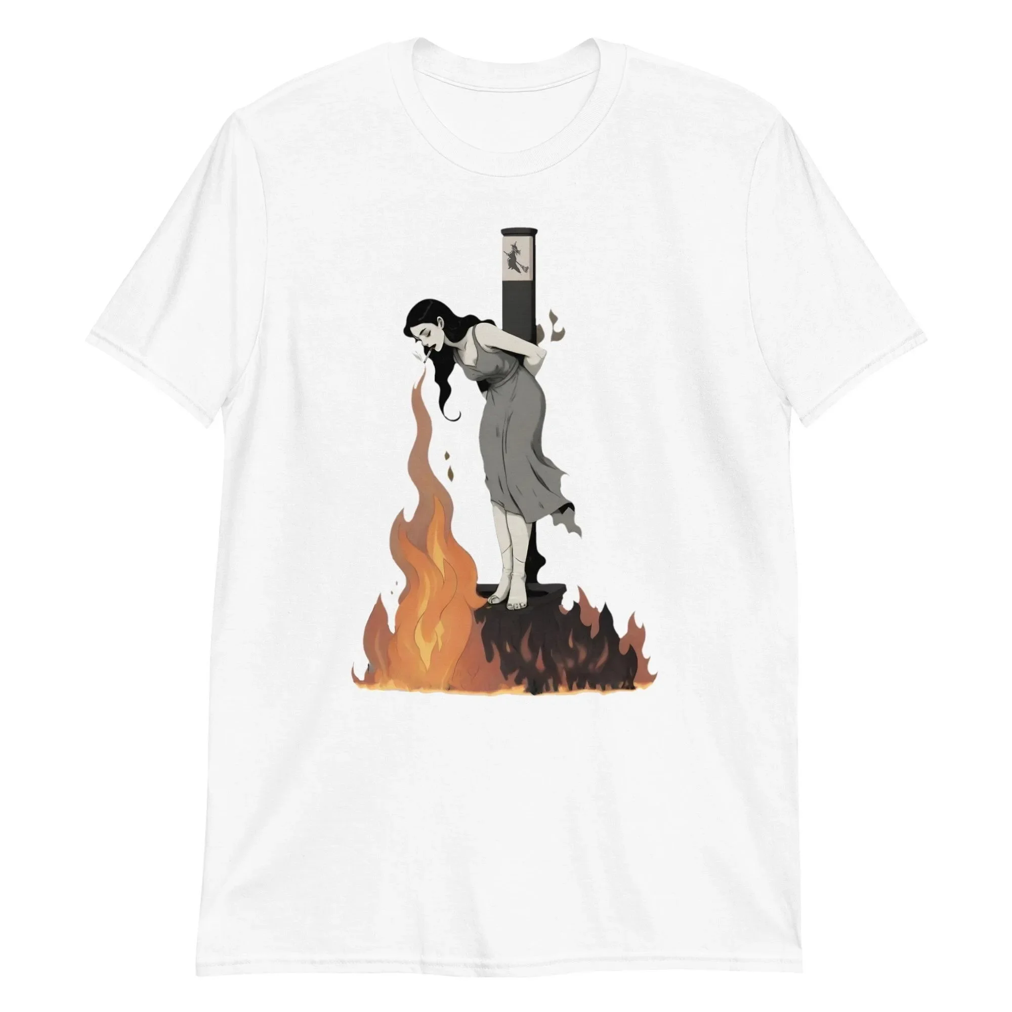 Men's Fashion Witch Igniting A Cigarette Burning Pattern Printed 100% Pure Cotton Short-sleeved T-shirt Streetwear