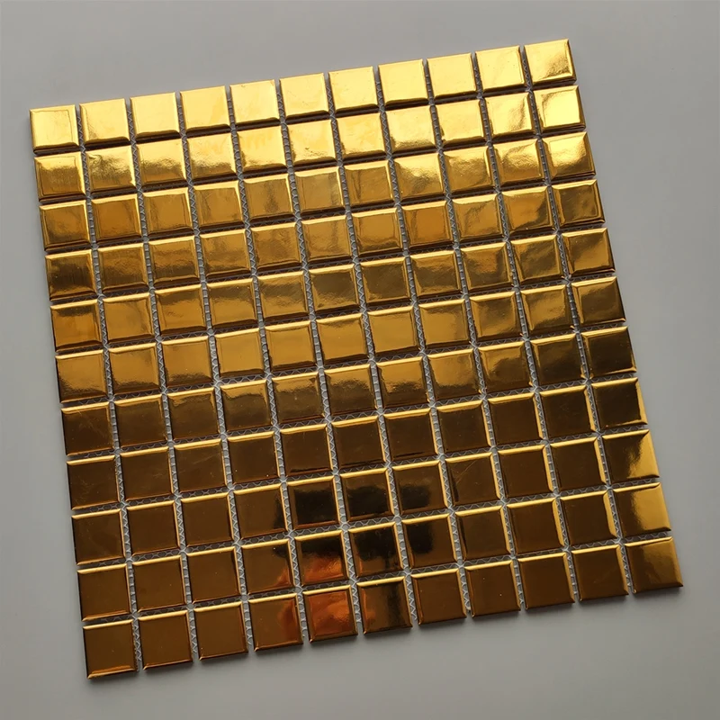 11 PCS Luxury Gold Ceramic Mosaic Tiles, Electroplated Golden Procelain Wall Tils, Color lasting 70 years