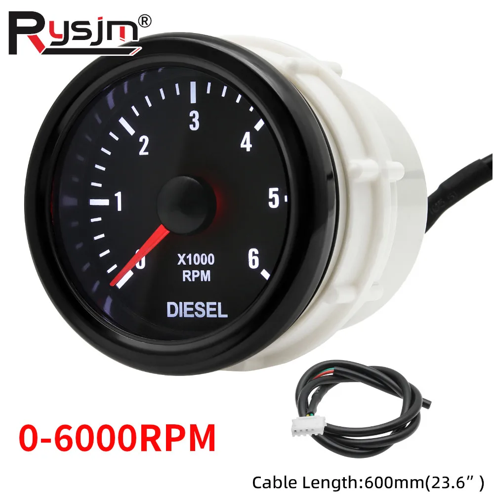 Universal 52MM Electrical Gauge Tachometer 12V 0-6000 RPM Tacho Meter White Backlight For 1-20 Cylinder Diesel Motor Engines