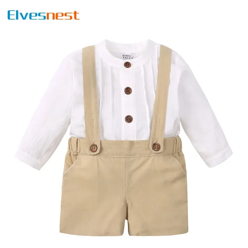 Formal Toddler Boy Outfits Cotton Long Sleeve Shrirt Suspenders Pants Summer Childreng Clothing Boy Outfits 1-4 Years