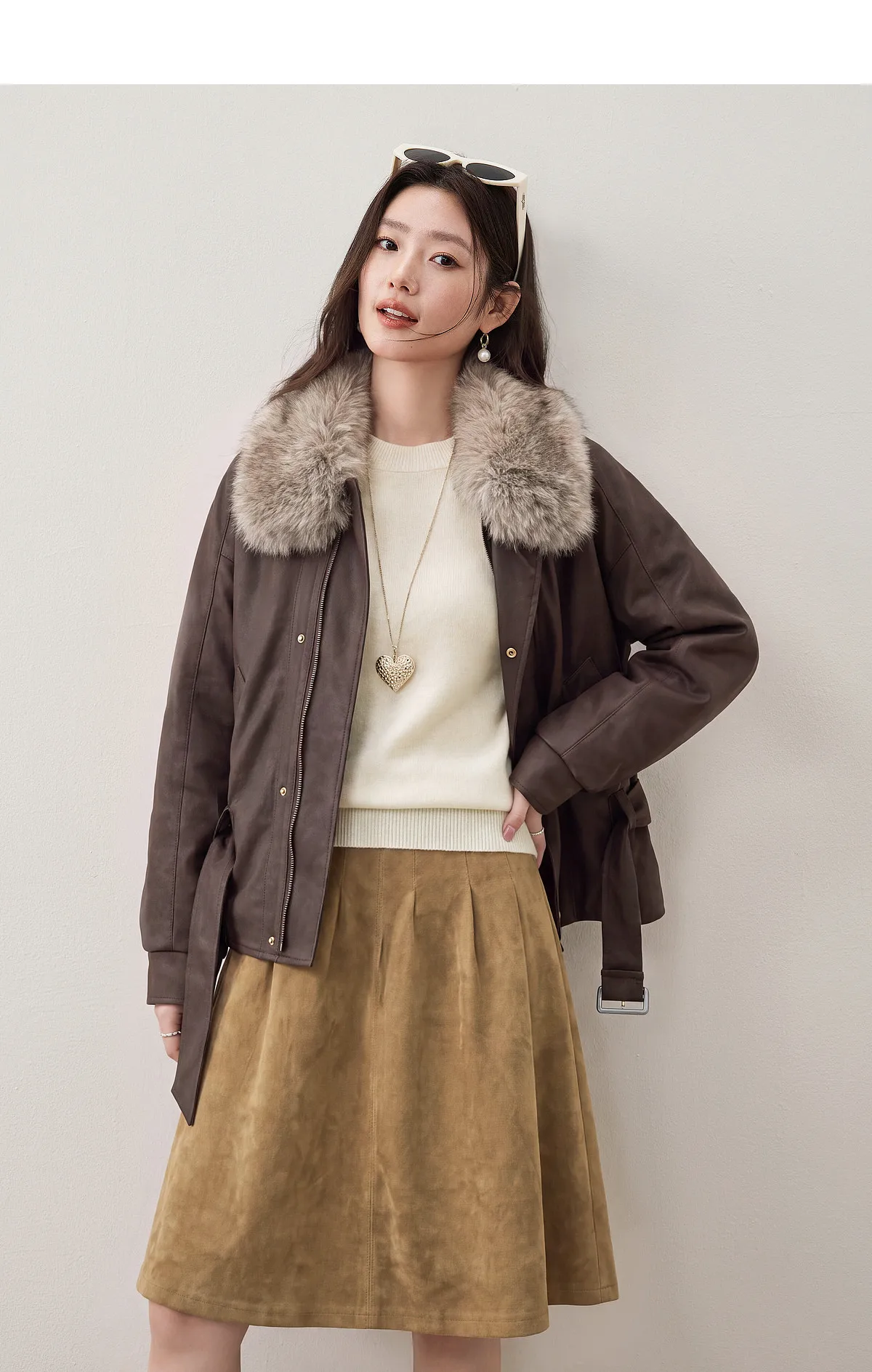 SENTUBILA Women Winter 90% White Duck Down Jacket 2026 Office Ladies Commuter Warm Faux Fur Hooded Belt jacket Woman W64YD8064