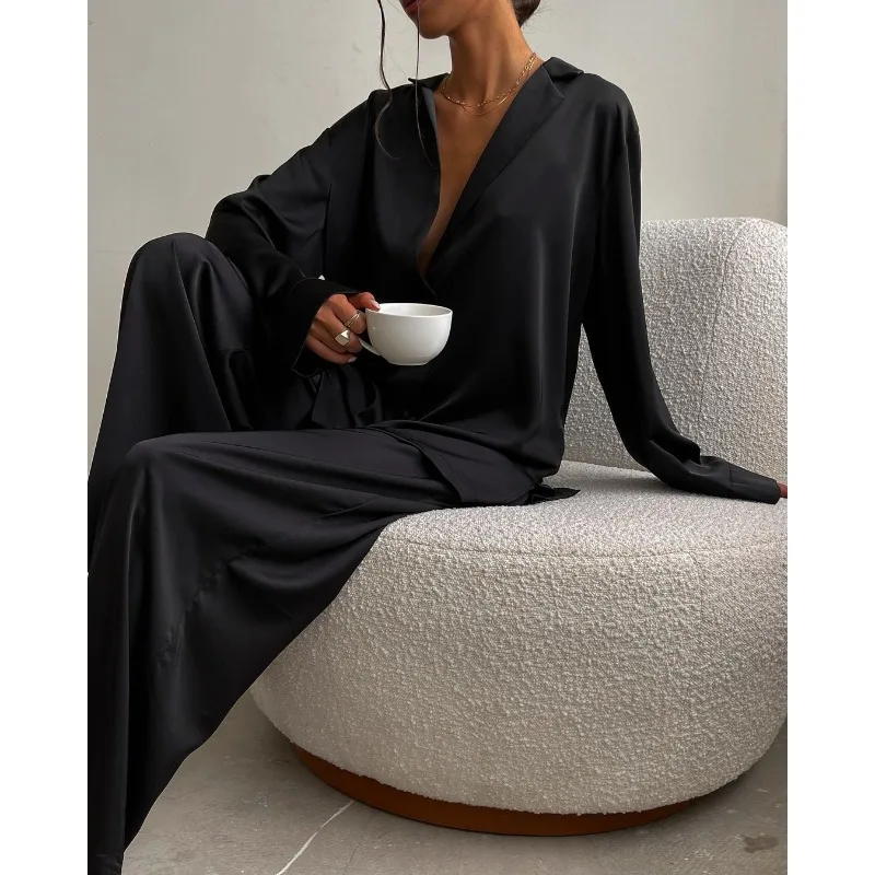 2026 Summer New Loose and Comfortable Skin-friendly Long-sleeved Trousers Pajamas Set European and American Loungewear