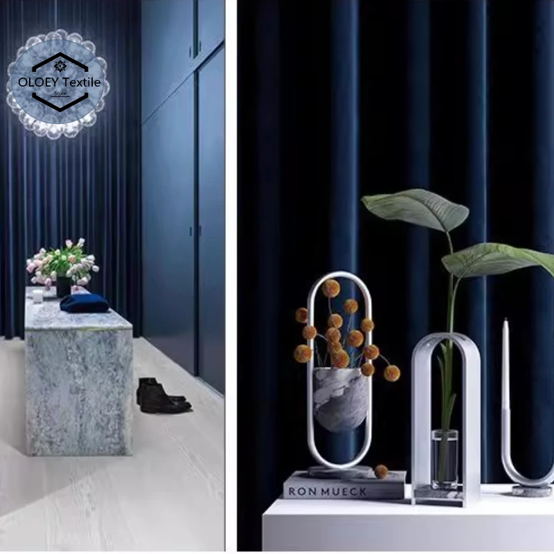 

Custom Made Blue Velvet Full Blackout Curtains Modern Simple Vintage Hook Thermal Insulated Luxury for Bedroom Dining Room Gauze