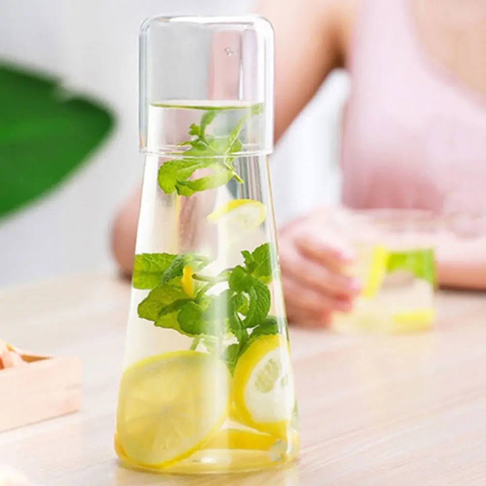 1Set Glass Water Carafe and Glass Cup Set Transparent Household Juice Soda Iced Coffee Pitcher Bedside Living Room Dining Room