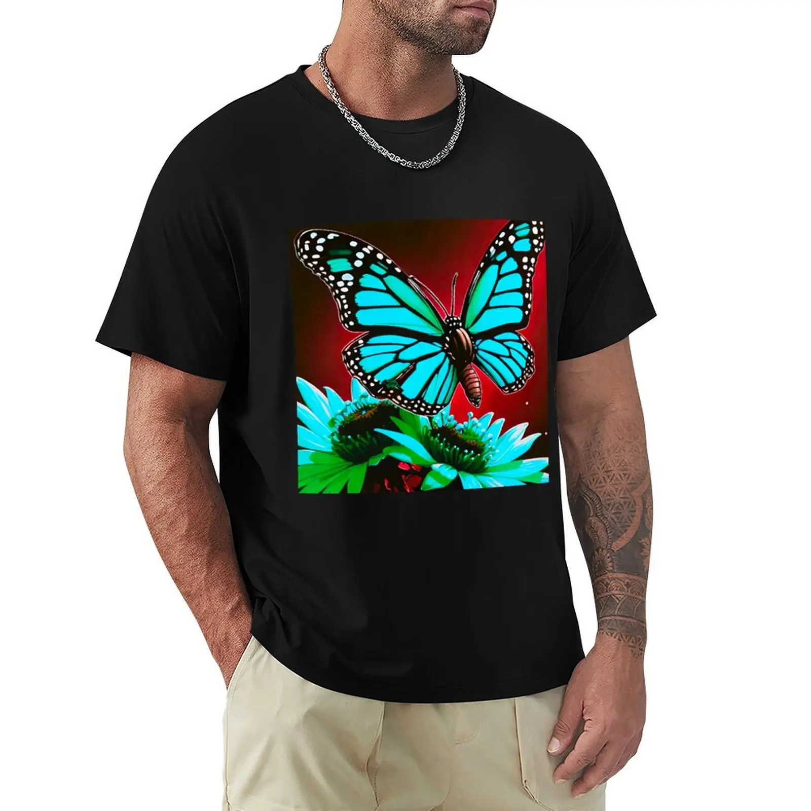 Azure Majesty: Monarch Butterfly in Stunning Blue T-Shirt Anti-Fade Casual Tee Shirt
