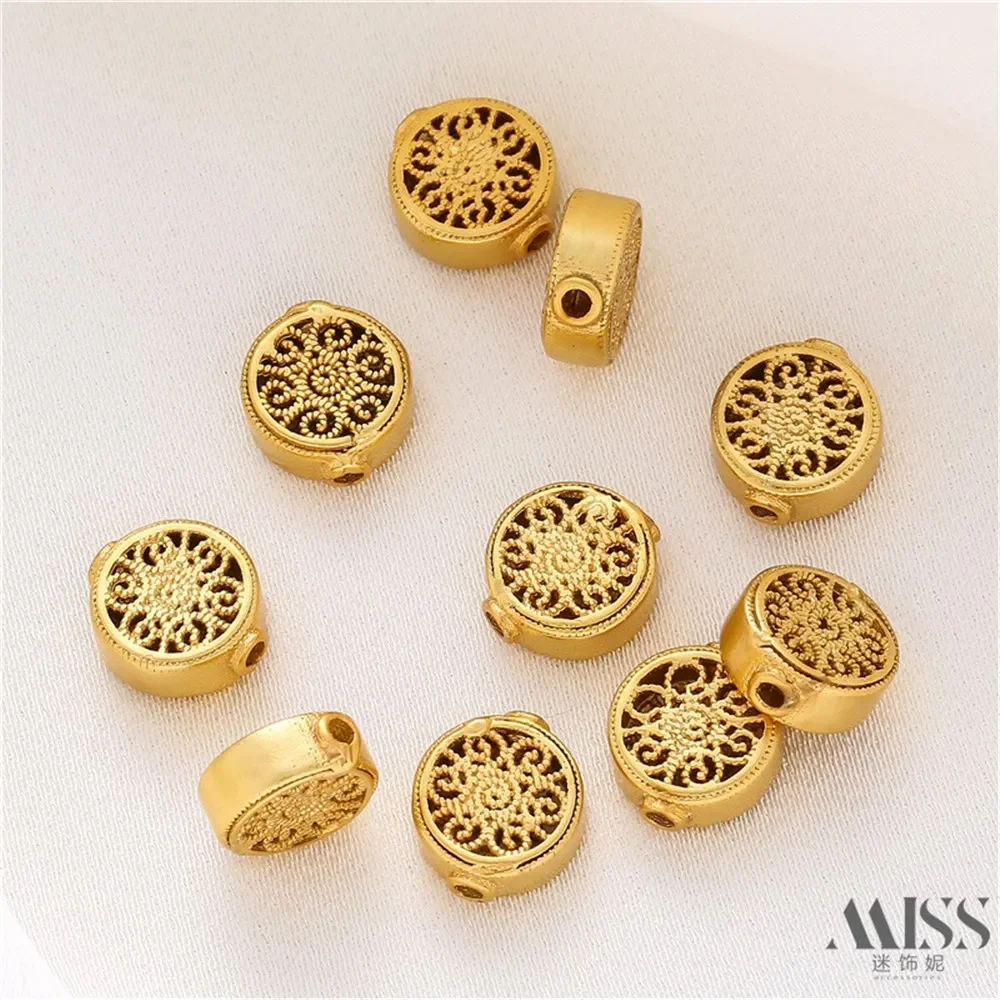 Sand Gold Color Round Hollow Engraved Beads Round Beads DIY Accessories Loose Beads Handmade Bracelets Necklaces Jewelry