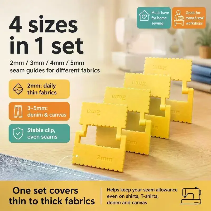 1/4 Pcs Sewing Seam Guide Set 4 Sizes 2mm To 5mm Stable Clip For Home Sewing Fits All Thin To Thick Fabrics Precise