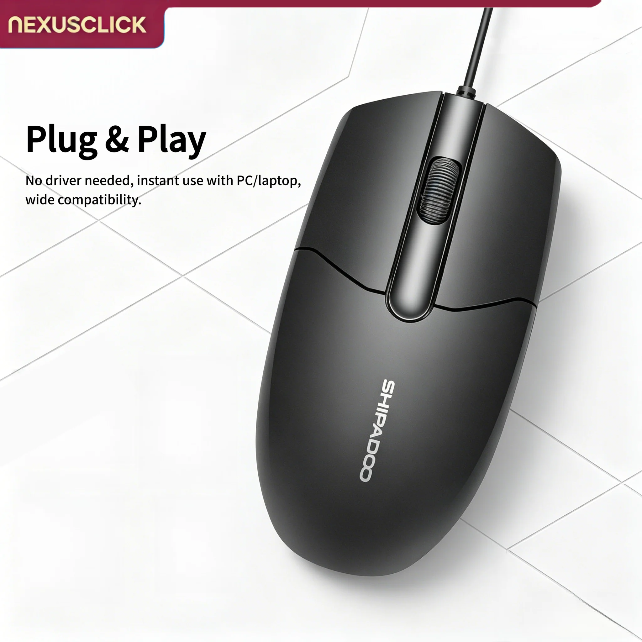 NexusClick USB Wired Silent Computer Mouse, 3 Mute Buttons Durable Affordable Optical Mice for PC Laptop Home Office Gaming