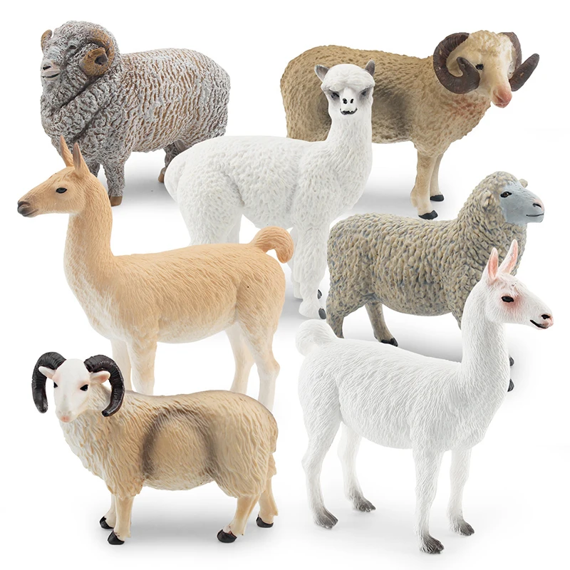 Fun Simulation Animal World Model Realistic Alpaca Sheep Horse Sand Table Static Decorative Ornaments Children Toy Festival Gift