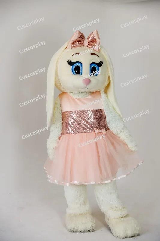 Doll White Rabbit Flirting Cotton Candy Pink Dress Carnival Advertising Easter Bunny Bear Halloween Mascot Costume Animal