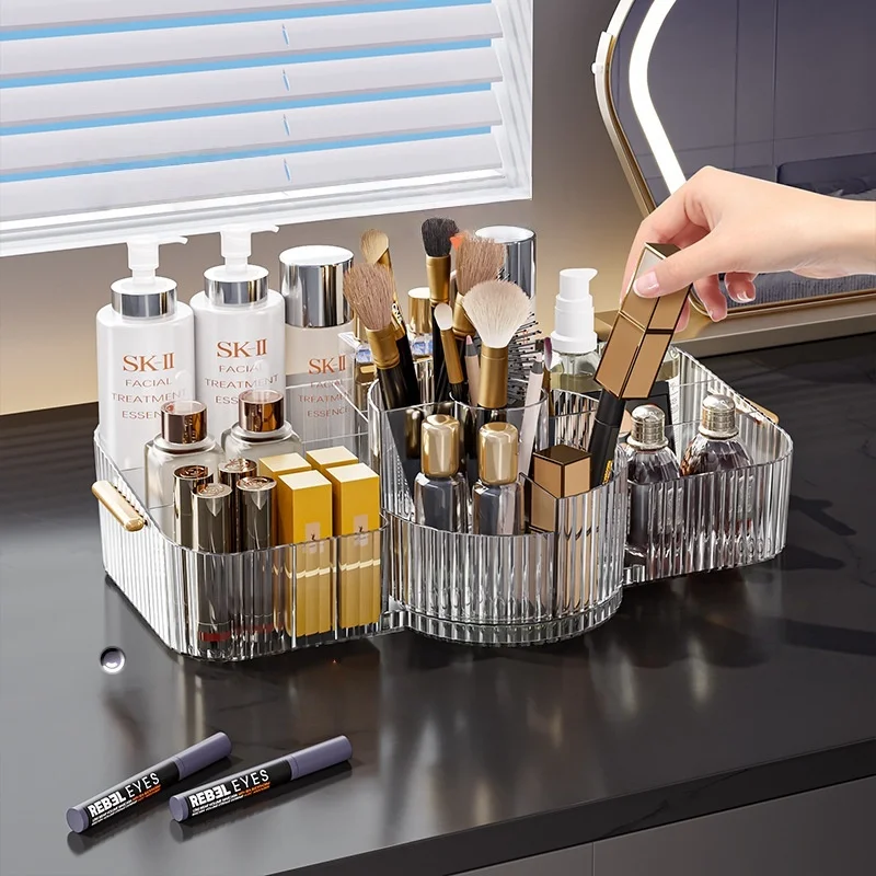 New 360° Rotating Makeup Brush Holder Cosmet Storag Box Luxury Makeup Organiser Lipsticks Make Up Container Vanity Organizer Box