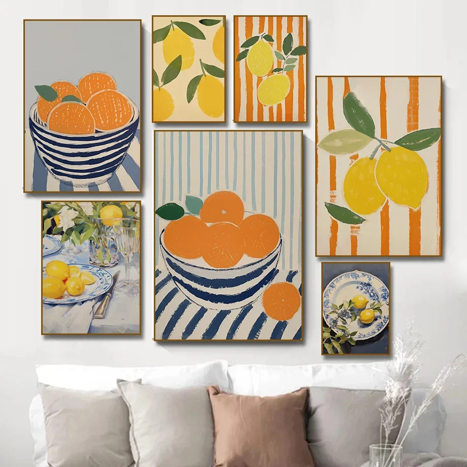 Küche Orangen Zitronen Poster Leinwand Malerei Lebensmittel Wand Kunstdrucke Stillleben Bilder für Wohnzimmer Wohnkultur