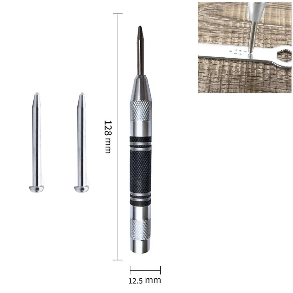 Automatic Center Punch Black+silver Carbon Steel+alloy Steel Dot Punch Woodworking 1 Pc Adjustable Tool Brand New