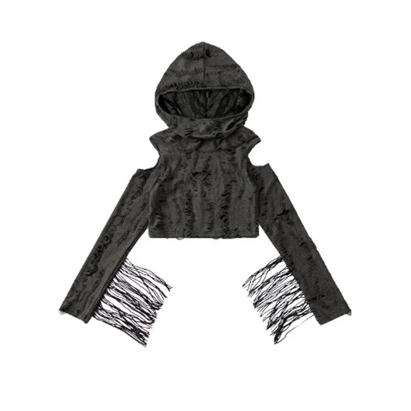 Mädchen Hip Hop Kleidung abgeschnitten zerrissen schulterfrei Leopard Kapuze Pu Leder Hose Kinder Street Dance Kostüm