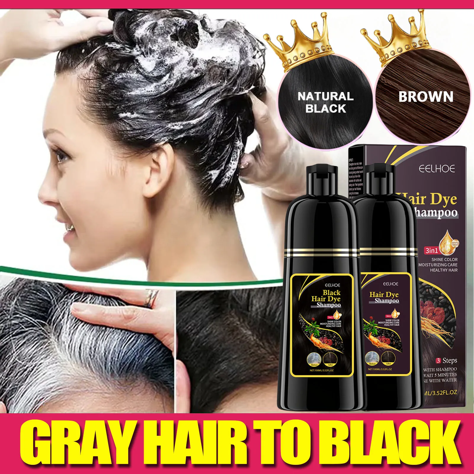 100ml Natural Plant Hair Repair Shampoo 3 in 1 Change Hair Color Gray Hair to Dark Brown Black Deep Nourishing Fashion Hair Care