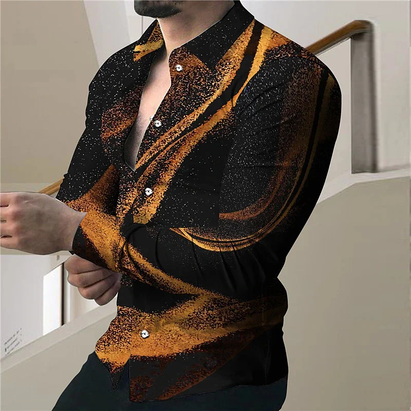 3D printed star-dot pattern, men's fashionable high-quality long-sleeved shirt, trendy and comfortable printed men's shirt.