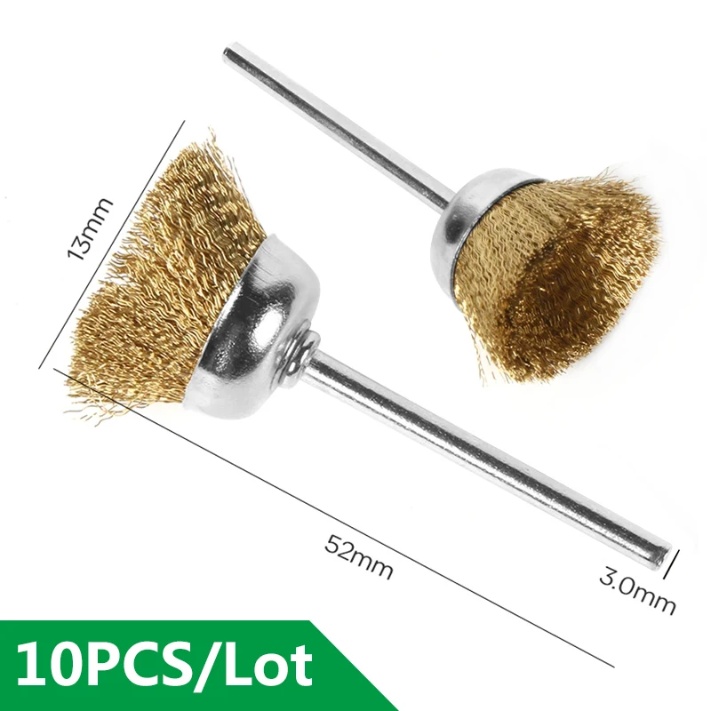 10PCS/Lot Brass Brush Steel Wire Wheel Brushes For Metal Surface Cleaning Polishing Brush Rust Removal Rotary Tool 3mm Shank