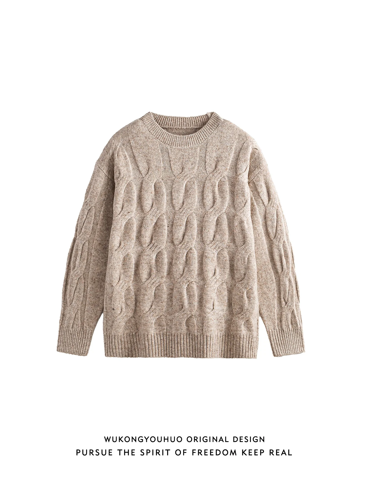 

Trendy American Twist Knitted round Ne Loose Men's Casual All-Match Overhead Sweater Warm Comfortable Long Sve Winter Fa...