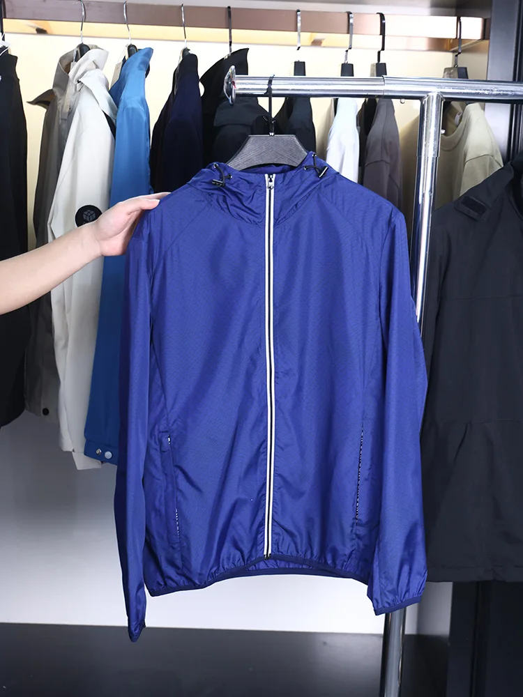 

H-Home Мужское летнее легкое модное солнцезащитное пальто с капюшоном Jaet Royal Blue, простой дизайн, длинное пальто-подставка