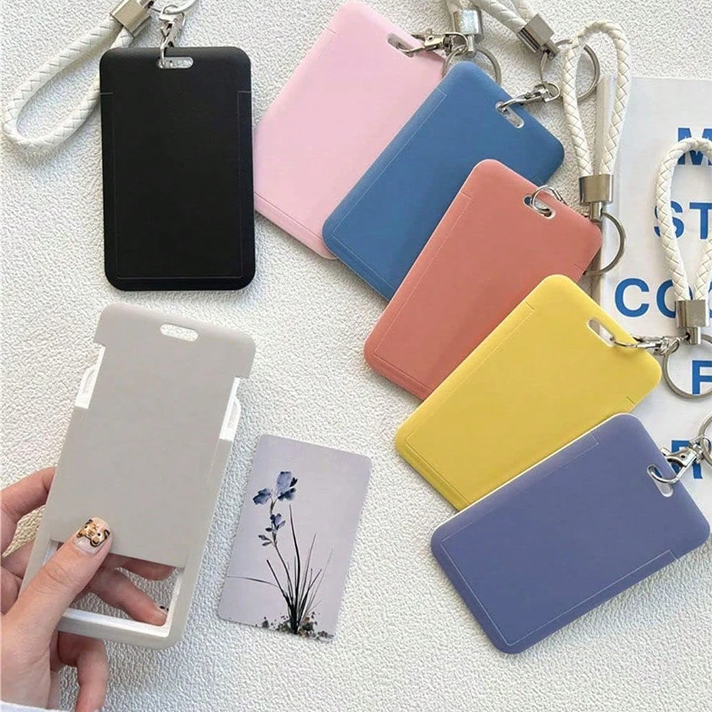 1Pcs Solid Color Hard ID Card Clip, Plastic Bus Card Protective Cover, Campus Card Access Card Clip, Detachable Card Placement