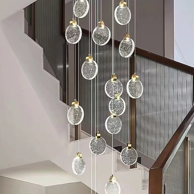 

Postmodern LED Stair Chandeliers Luxury Crystal Light Duplex Villa Attic Living Room Ceiling Pendant Lamp Luster Home Decoration