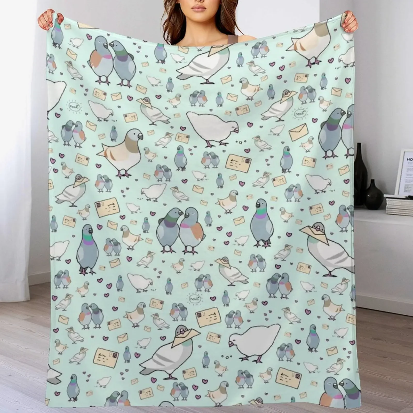 Pigeons Throw Blanket Faux Fur Soft Warm Blanket for Bed