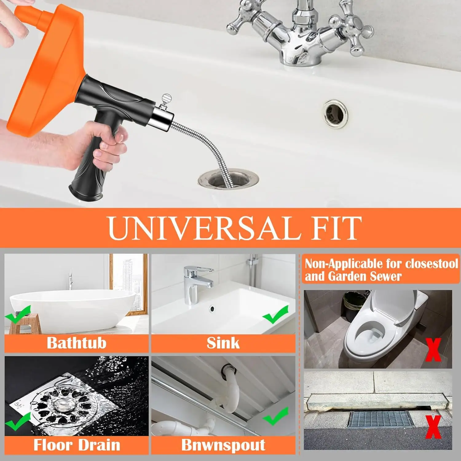 33 Feet Drain Snake Auger, Plumbing Snake Drain Hair Clog Removal Tool, Sink Unclogger Drain Cleaner Tool for Bathroom Tub