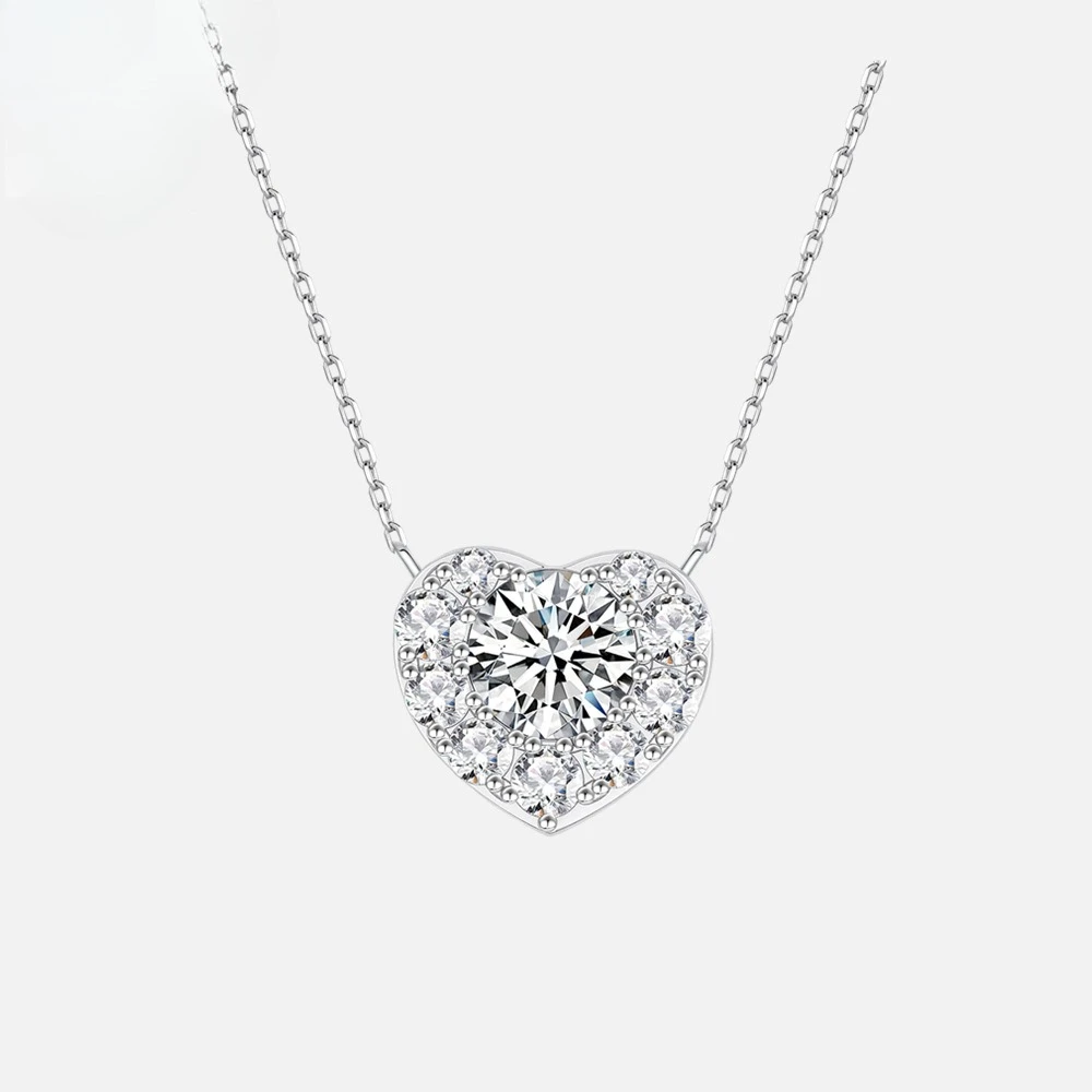 

New 925 sterling silver plated platinum heart necklace for women's fashion, heart-shaped collarbone chain, wedding jewelry
