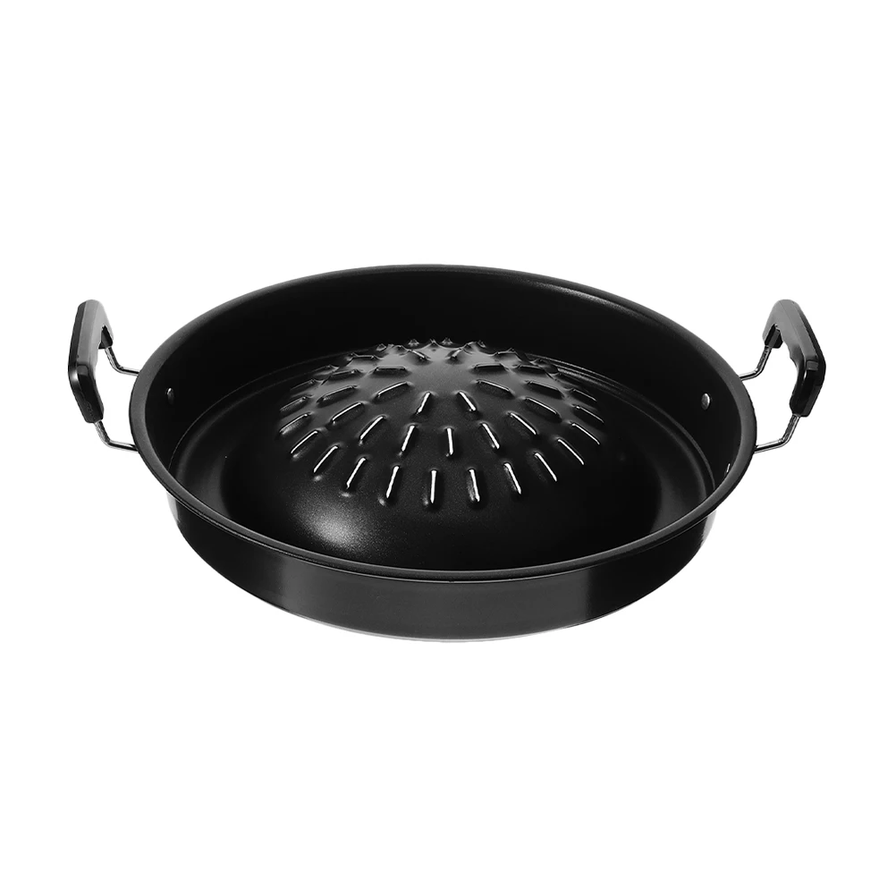 

Stainless Steel BBQ Grill Pan 35cm Round for Non Stick Multi Function Korean Camping Frying Home