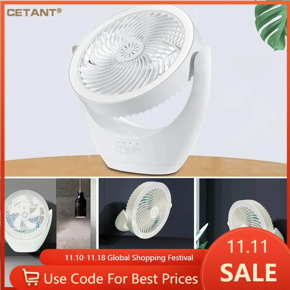 Lámpara de ventilador LED para acampar, ventilador de escritorio recargable, portátil, inalámbrico, luz de techo, uso multiescenario con ganchos