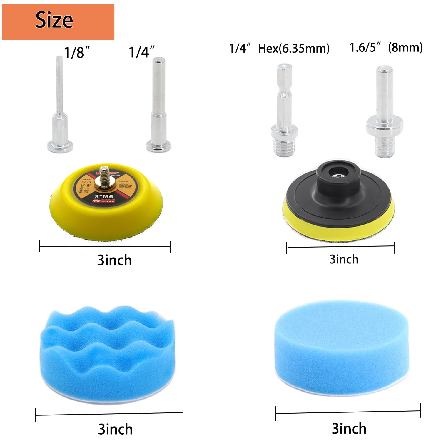 130pcs 3Inch Sandpaper Set Grit 60-10000 Wet Dry Sander Sheets with 1/8"&1/4" Shank Backer Plate M10 Backing Pad Interface Pad