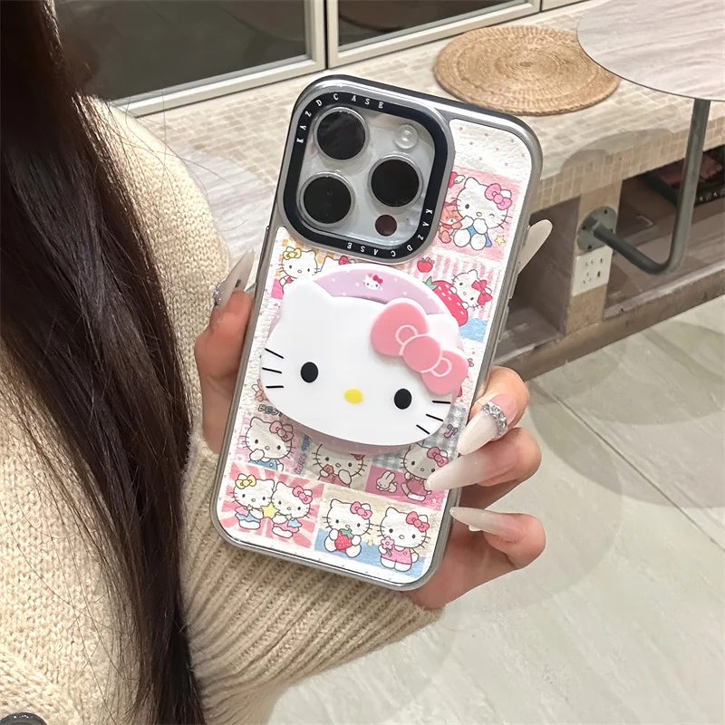 

Fashion Cute Strawberry Hellokitty Magnetic Phone Case For iPhone 17 Pro 14 15 16 Pro Max Cover with Stand For Magsafe Cases Fun