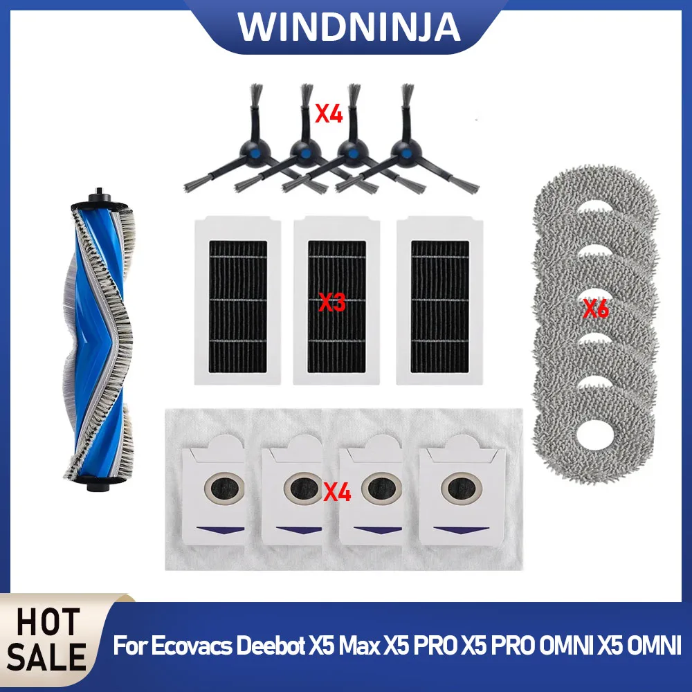 Ersatzteile für Ecovacs Deebot X5Max X5PRO X5 PRO OMNI X5OMNI Roboterstaubsauger: Rollbürste, Seitenbürste, HEPA-Filter, Staubbeutel