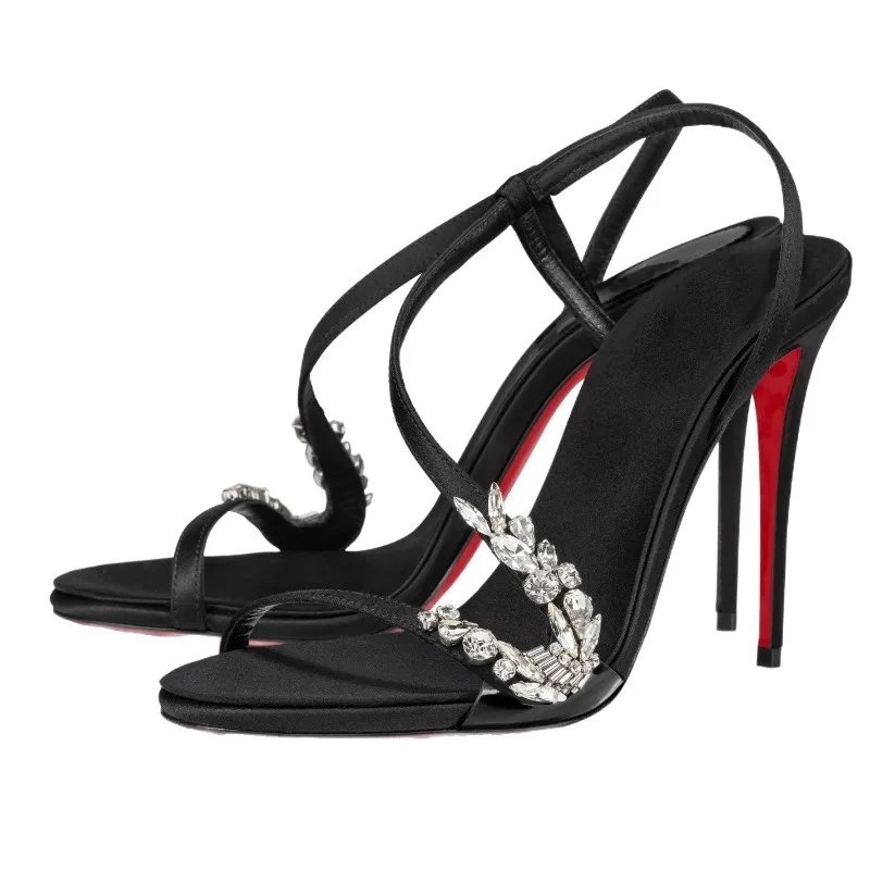 French Style Women's Shoes Luxury Rhinestone High Heel Sandals for Woman Sexy Evening Party Shoes Designer Shoes Sandalias Mujer
