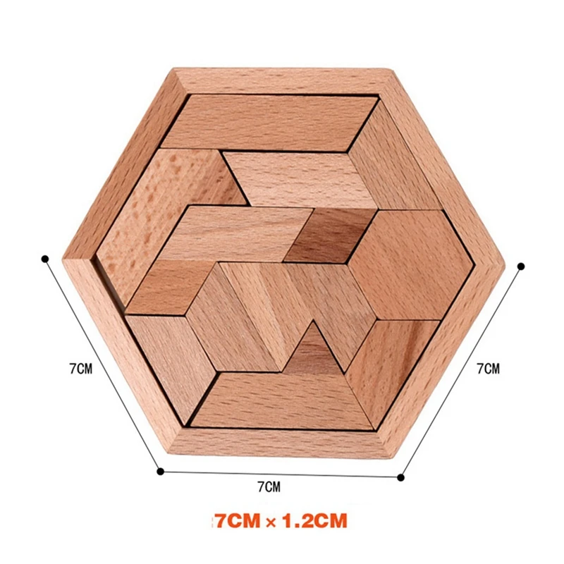 Placa de quebra-cabeça de madeira das crianças em forma hexagonal xadrez quebra-cabeça 11 blocos de construção hexagonal brinquedos educativos