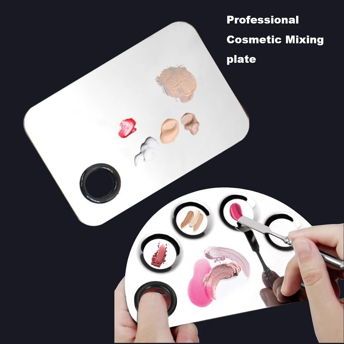 

1SET Stainless Steel Makeup Color Palette with Spatula Makeup Mixer cosmetics Blending Tray Nail ArtGel Polish Mixing Plate