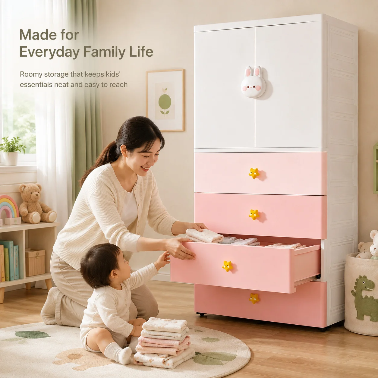 AOLIVIYA Extra Large Double Door Children's Wardrobe Baby Toy Clothes Cabinet Drawer Type Bedroom Finishing Storage Cabinet