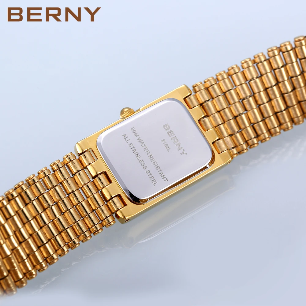 BERNY Quartz Watch for Women Luxury Fashion Women\'s Wristwatch Waterproof Golden Female Clock Stainless Steel Gold Ladies Watch