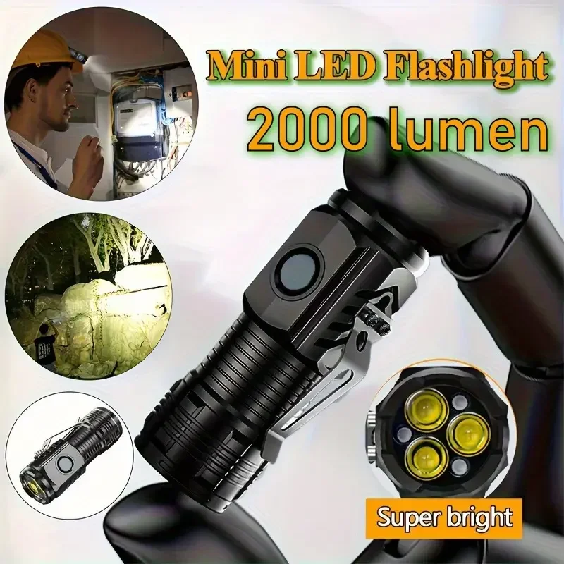 Mini 3LED Flashlight With Pen Clip，Night Walking, Portable Brightness,Rechargeable Waterproof Emergency Spotlight Outdoor Torch