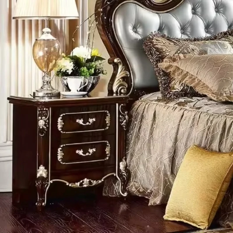 

Classic style solid wood carved bedside table Bedroom furniture series Bedside table