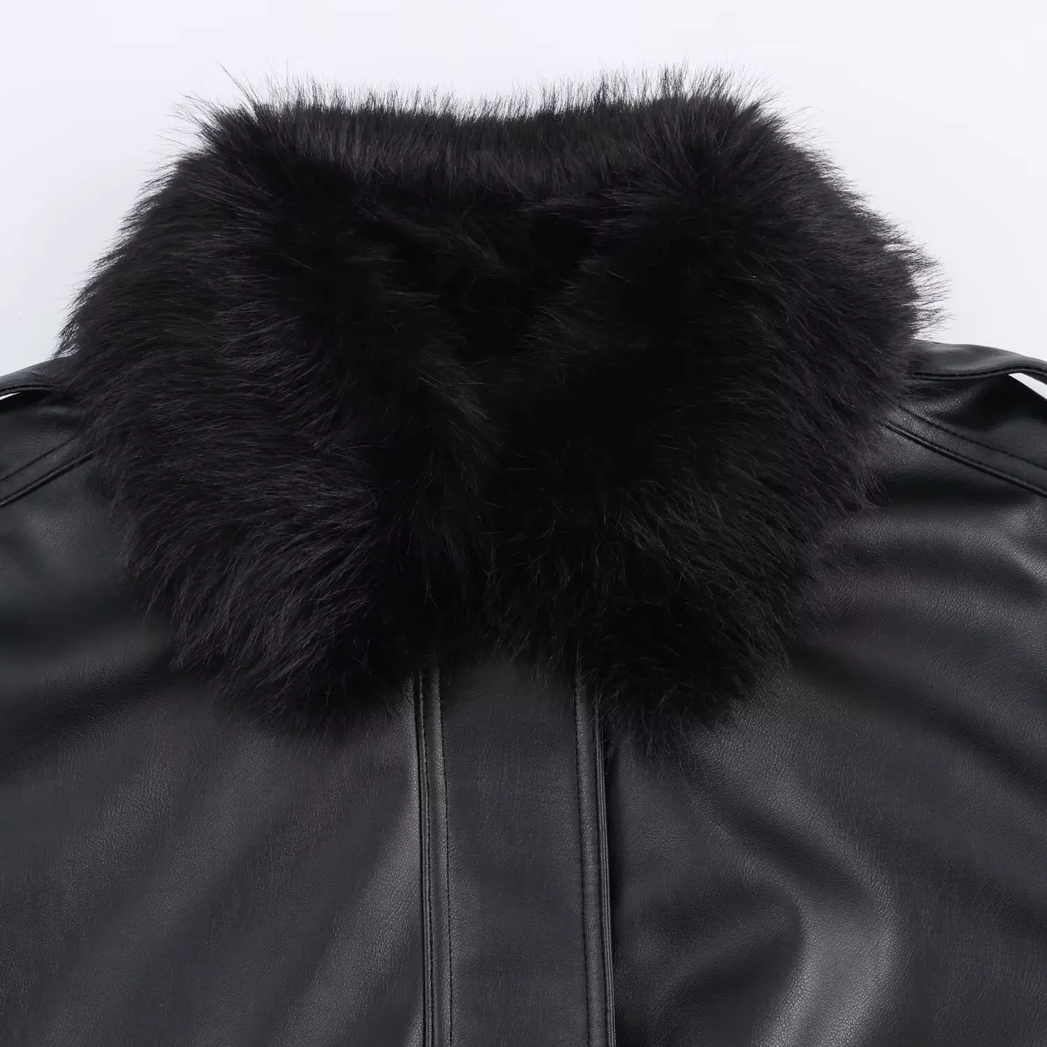 JNLEAOG Autumn New Women's Faux Leather Collar Jacket Detachable Effect Outerwear Business Style Long Sleeve Polyester Fiber