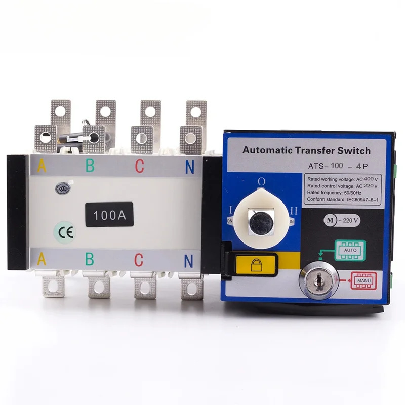 Universal 4P 100A ATS Automatic Transfer Switch, Single Phase AC Dual Power Changeover Switch, Diesel Generator Spare Parts