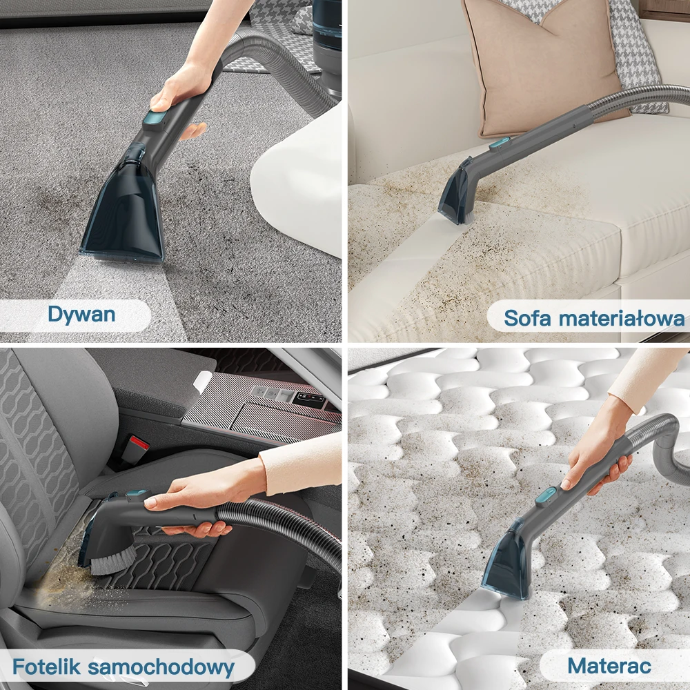 PrettyCare Cordless Fabric Vacuum Cleaner PC808 Carpet Vacuum Cleaner 15Kpa 1.4m Hose Portable Spot Cleaner with 1.7L Water Tank