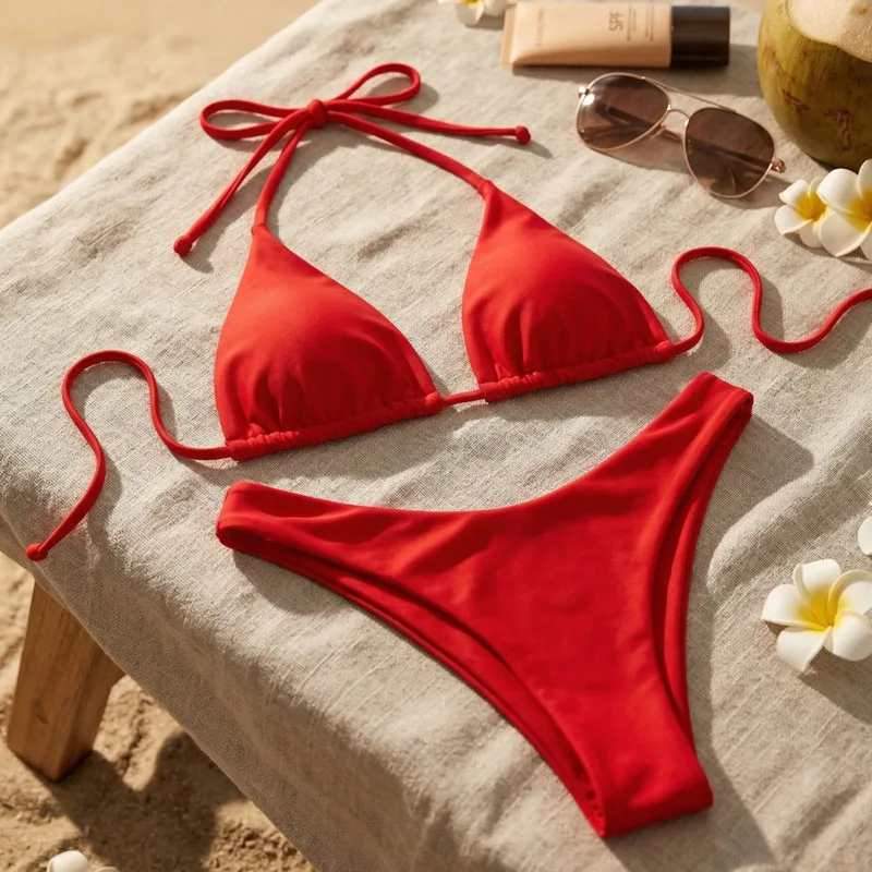 

Купальник-бикини с завязками, однотонный, сексуальный, раздельный, для женщин, для пляжа, бассейна, вечеринок, летнего отдыха, курортного отдыха