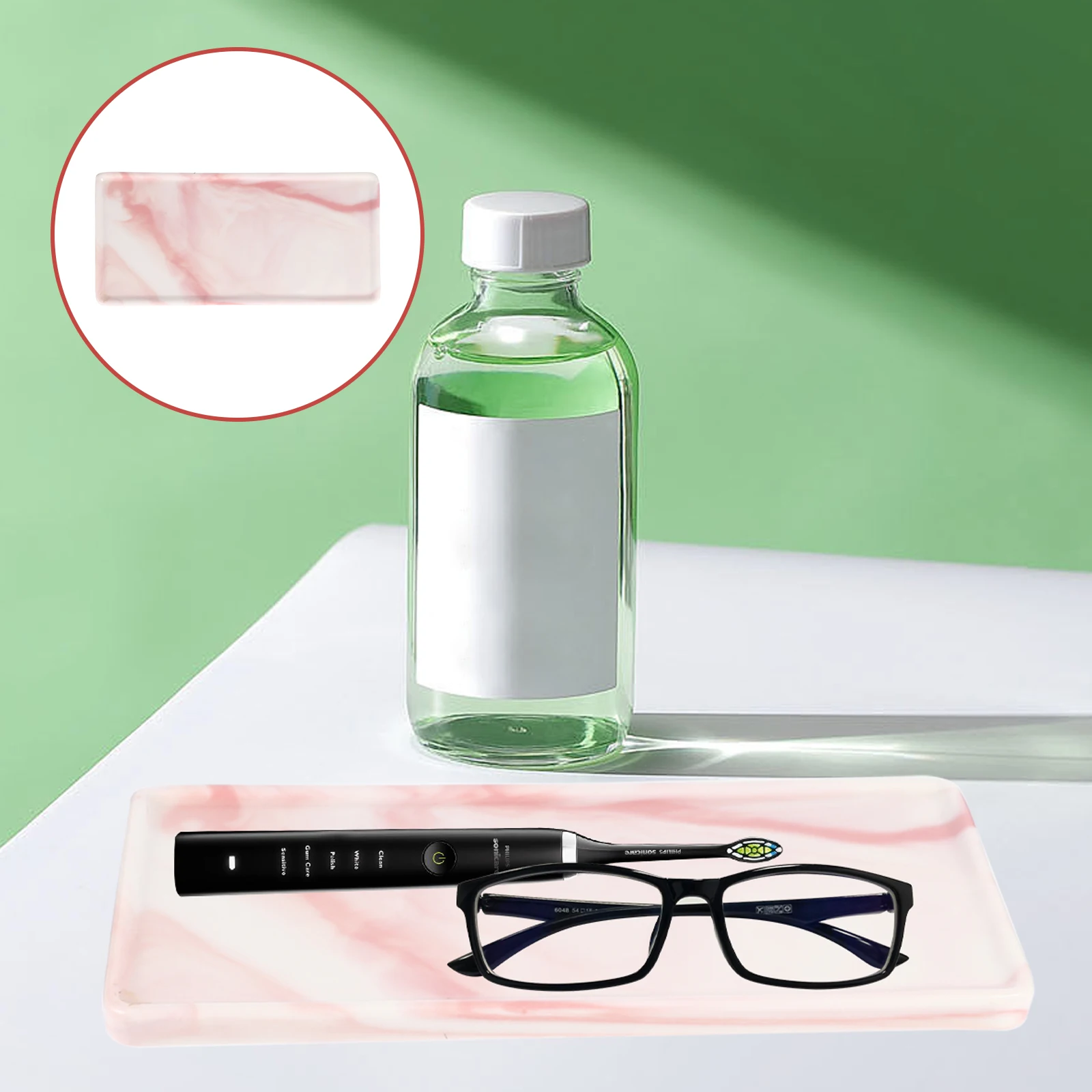 

-Look Ceramic Tray Compact Bathroom Organizer for Shampoo Lotion Bottles Jewelry Ring Dish Holder Desktop Storage