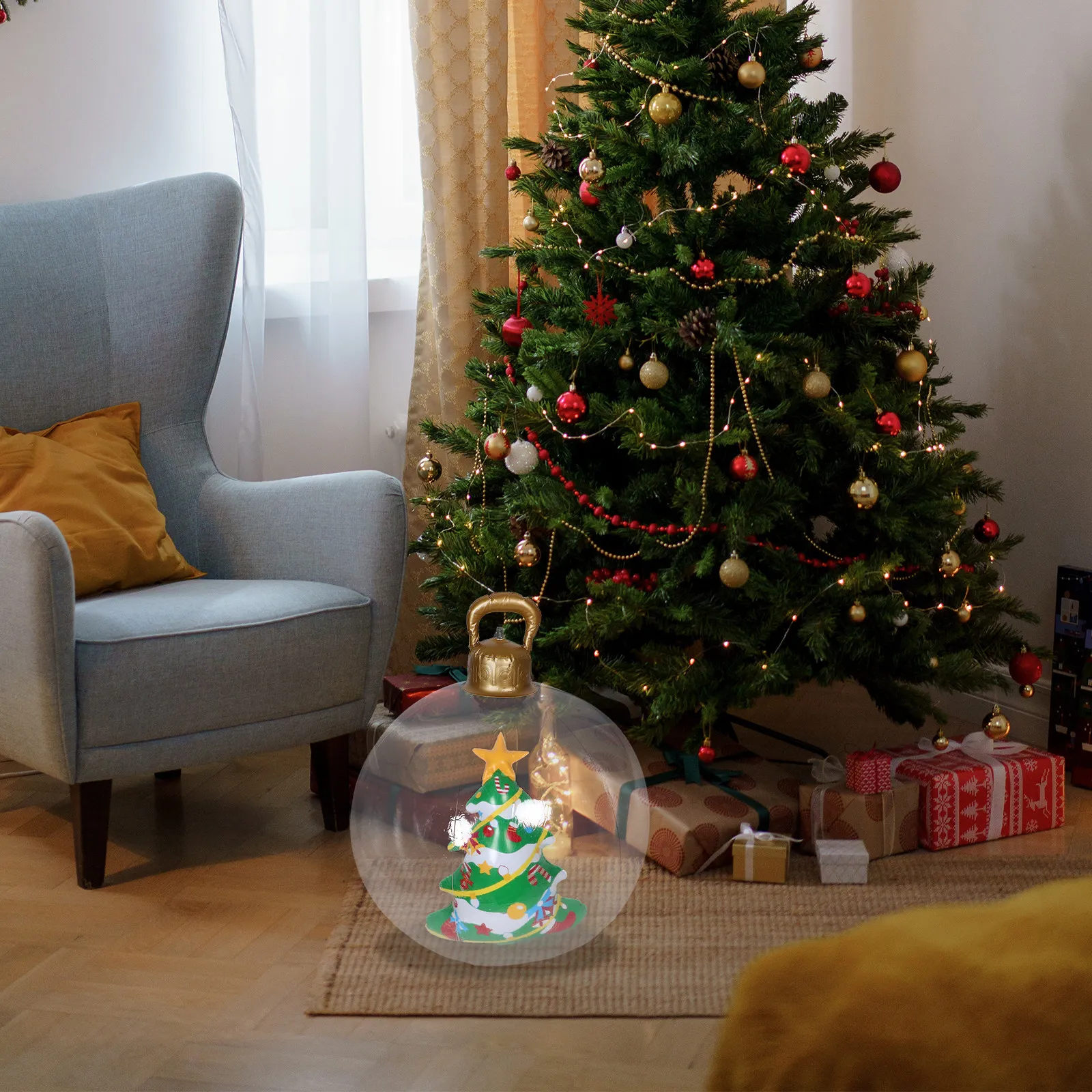 Large Blow Up Christmas Ornament Ball Inflatable 3D Clear PVC Decor for Garden Yard Porch Living Room Tree Holiday Party Hanging