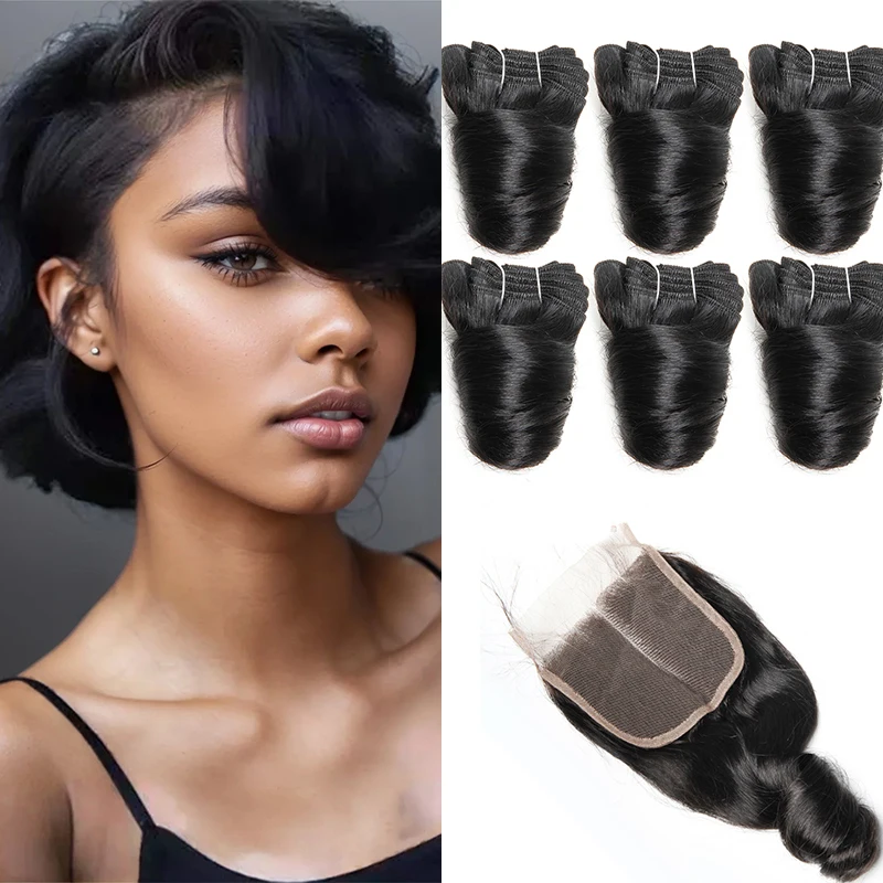 Brazilian Weaving Loose Wave Bundles With Closure Short Human Hair Bundles With Closure 4x4 Lace Closure Natural Hair Extensions