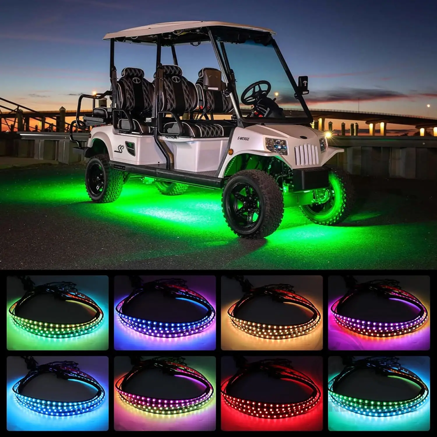 

4 шт., подсветка светодиодной ленты для гольф-кара, цвет мечты, неоновый акцент, комплект освещения, приложение/дистанционное управление для EZGO Yamaha Club Car